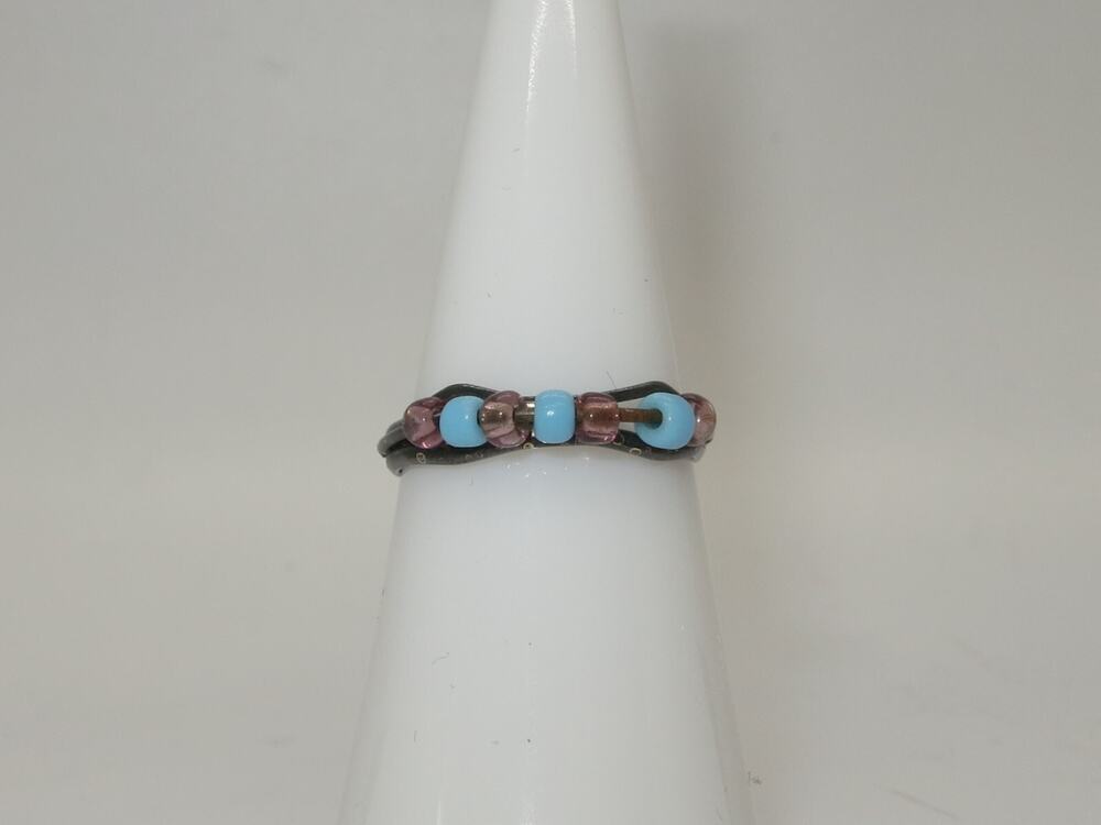 Adjustable Blue Beads Ring Vintage Size 7